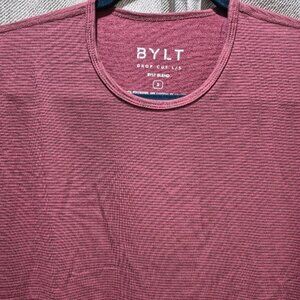 NEW BYLT Basics BYLT Blend Drop Cut L/S Tee Shirt Maroon Black Striped S Small